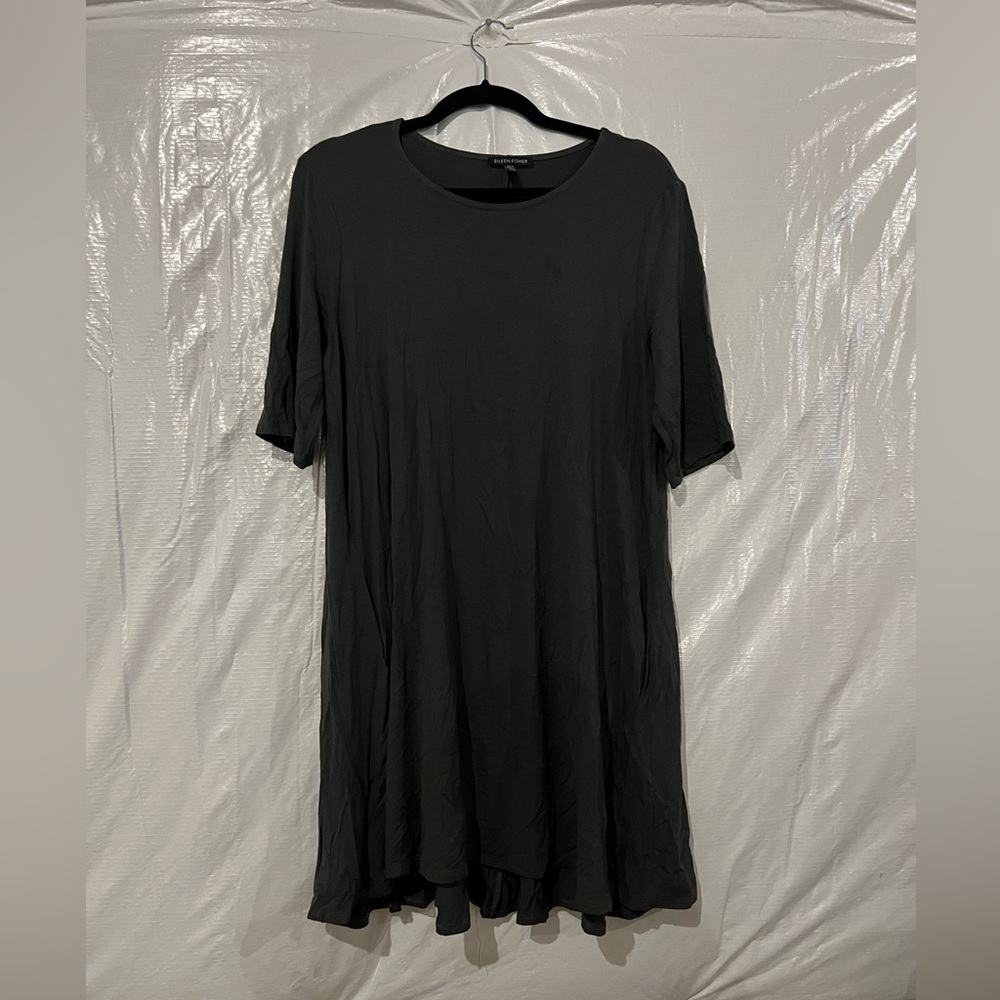 Eileen Fisher Gray Short Sleeve T-Shirt Dress Size Medium